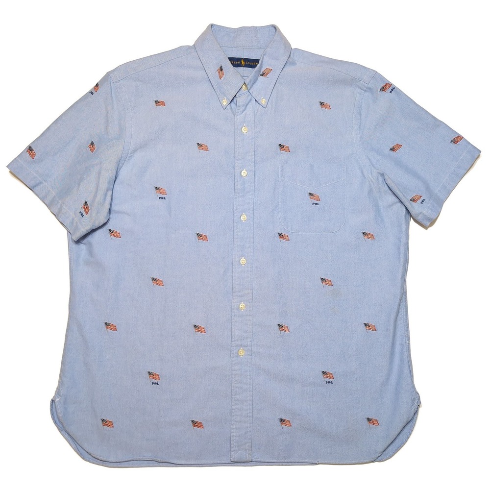 POLO RALPH LAUREN Button Down Mens XL Blue USA American Flag Embroidered Shirt